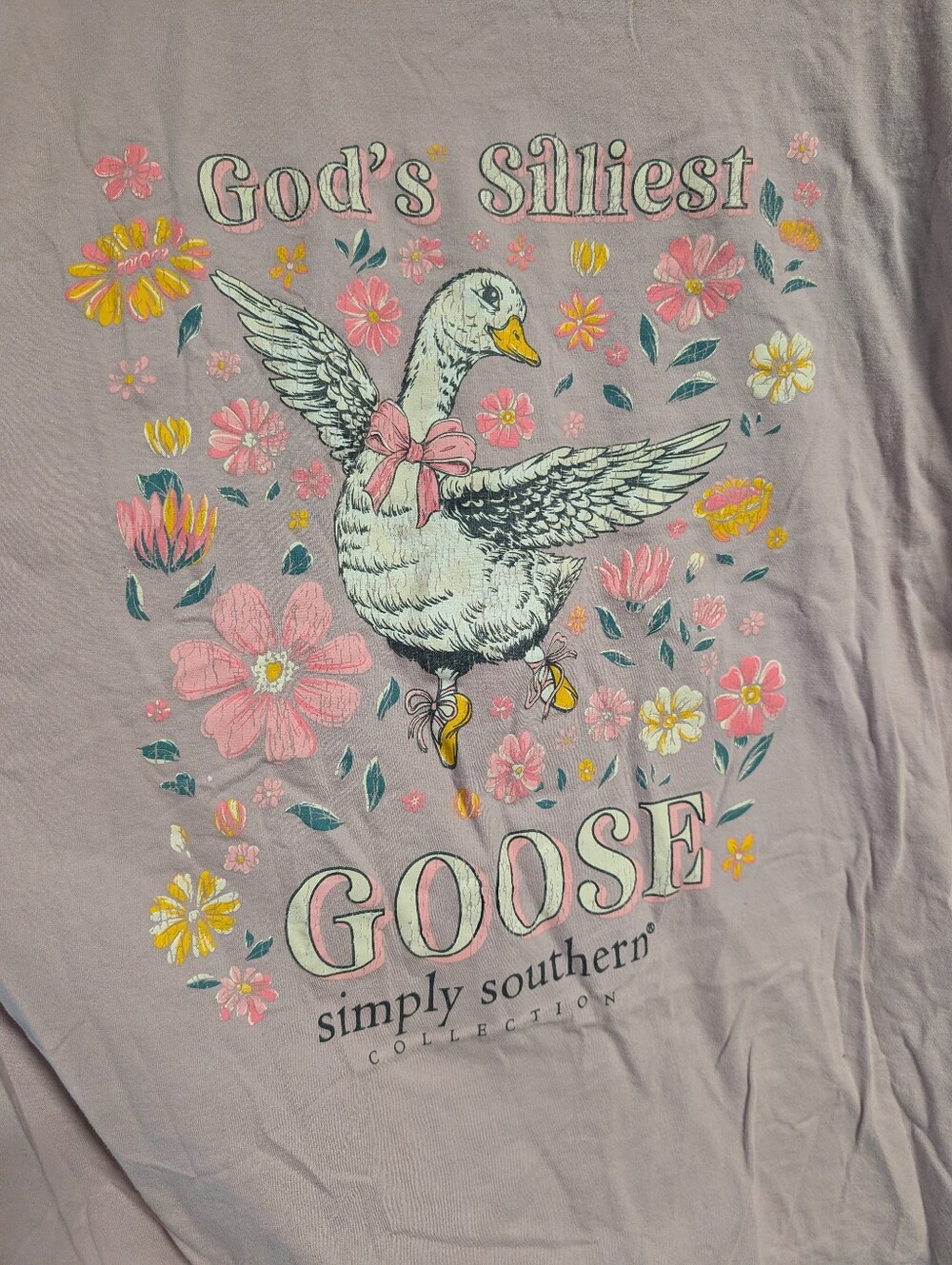 Simply Southern Pink 'God's Silliest Goose' Graphic Tee XL Pink Whimsy Basic Twe - Picture 2 of 7